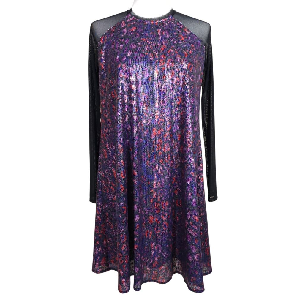Rachel Roy Purple Sequin Sheer Sleeve Mini Dress S
